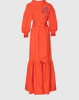 Applique Embroidered Long Red Poplin Dress Fınal Item - Porterist 1