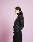 Melissa %100 Wool Geometric Pattern Turtleneck Black Sweater