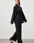 Mizalle Cinched Waist Shirt Jacket Black Apparel Black