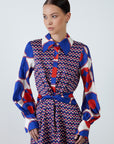 Long Patterned Dress With Fixed Waistband And Hidden Fastening Fınal Item - Porterist 2