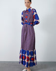 Long Patterned Dress With Fixed Waistband And Hidden Fastening Fınal Item - Porterist 1