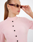 Sarah Long Mock Neck Pink Dress