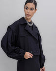 Black Balloon Sleeve Short Trench Coat - Porterist 3