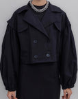Black Balloon Sleeve Short Trench Coat - Porterist 4