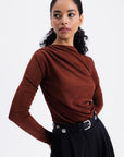 Brown Draped Boat Neck Blouse - Porterist 1