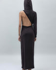 Brown Hooded Detailed Single Sleeve Maxi Dress