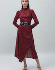 Burgundy High Collar Detailed Midi Dress - Porterist 1