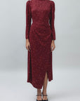 Burgundy High Collar Detailed Midi Dress - Porterist 2