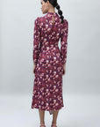 Gold Dusty Rose High Collar Detailed Midi Dress