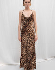 Leopard Cowl Neck Strappy Maxi Dress
