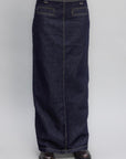 Navy Blue Contrast Stitching Detailed Maxi Denim Skirt - Porterist 4