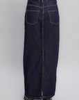 Navy Blue Contrast Stitching Detailed Maxi Denim Skirt