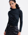 Petroleum Blue Draped Boat Neck Blouse - Porterist 1