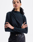 Petroleum Blue Draped Boat Neck Blouse - Porterist 3