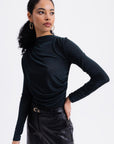 Petroleum Blue Draped Boat Neck Blouse - Porterist 5