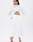 White Pleated Midi Skirt