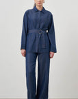 Mizalle Denim Belted Blouse Indigo Apparel Indigo M