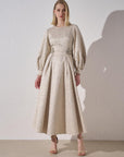 Jacquard Balloon Sleeve Dress Cream Fınal Item - Porterist 1