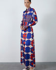 Long Patterned Dress With Removable Chain Belt Detail And Gold Buttons Fınal Item - Porterist 1