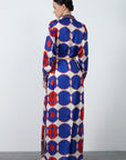 Long Patterned Dress With Removable Chain Belt Detail And Gold Buttons Fınal Item - Porterist 4