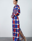 Long Patterned Dress With Removable Chain Belt Detail And Gold Buttons Fınal Item - Porterist 3