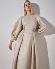 Jacquard Balloon Sleeve Dress Cream Fınal Item - Porterist 2