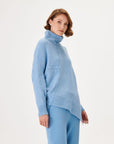 Blue Upright Collar Asymmetrical Knitwear Sweater Fınal Item - Porterist 1