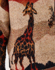 Mandarin Collar Woolen Brown Knit Sweater With Giraffe Pattern Fınal Item - Porterist 2