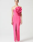 Fuchsia Drape Rose Detailed Dress With Slit At The Front Fınal Item - Porterist 1