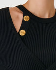 Black Halter Neck Knit Top With Button Detail Fınal Item - Porterist 3