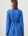 Mizalle Cinched Waist Shirt Jacket Blue Apparel Blue