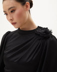 Black Satin Dress With Rose Motif Fınal Item - Porterist 7
