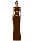 Brown Xena Cut - out Long Evening Dress | Porterist