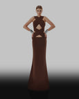 Brown Xena Cut - out Long Evening Dress | Porterist