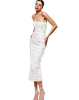 Lilly White Floral Embroidered Midi Evening Dress