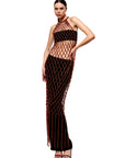 Sia Copper Macrame Scarf Detail Midi Evening Dress