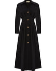 Exquise Black Fitted Waist Button Detailed Cotton Midi Shirt Dress - Porterist 1