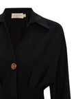 Exquise Black Fitted Waist Button Detailed Cotton Midi Shirt Dress - Porterist 3