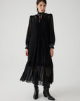 Exquise Black Pleated Long Sleeve Midi Chiffon Bohemian Black Dress - Porterist 1