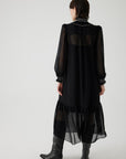 Exquise Black Pleated Long Sleeve Midi Chiffon Bohemian Black Dress - Porterist 2