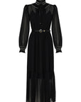 Exquise Black Pleated Long Sleeve Midi Chiffon Bohemian Black Dress - Porterist 5