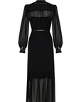 Exquise Black Pleated Long Sleeve Midi Chiffon Bohemian Black Dress - Porterist 6