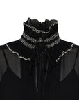Exquise Black Pleated Long Sleeve Midi Chiffon Bohemian Black Dress - Porterist 7