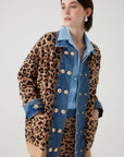 Exquise Brown Denim Garnished Leopard Oversized Cardigan - Porterist 1
