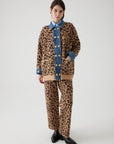 Exquise Brown Denim Garnished Leopard Oversized Cardigan - Porterist 3