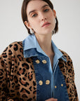Exquise Brown Denim Garnished Leopard Oversized Cardigan - Porterist 4