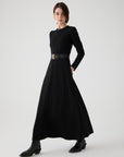 Exquise Long Black Dress with Belt - Porterist 1