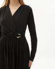 Exquise Midi Pleated Stretch Black Knit Dress - Porterist 5