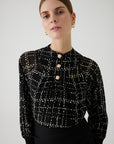 Exquise Plaid Patterned Button Detailed Regular Black Chiffon Blouse - Porterist 1
