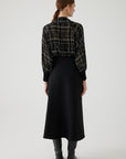 Exquise Plaid Patterned Button Detailed Regular Black Chiffon Blouse - Porterist 2